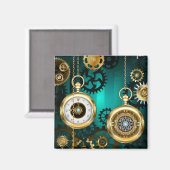 Steampunk Jewelry Watch on a Green Background Magneet (Voorkant / Achterkant)