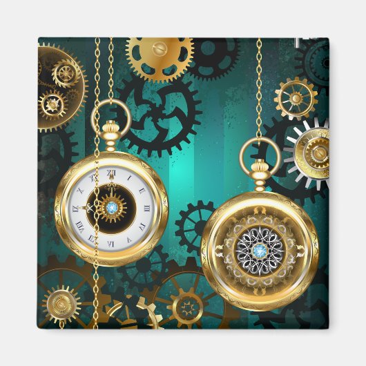 Steampunk Jewelry Watch on a Green Background Magneet (Voorkant)