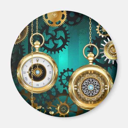 Steampunk Jewelry Watch on a Green Background Magneet (Voorkant)