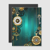Steampunk Jewelry Watch on a Green Background Magnetische Uitnodiging (Voorkant / Achterkant)