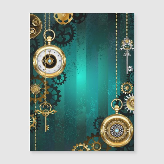 Steampunk Jewelry Watch on a Green Background Magnetische Uitnodiging (Voorkant)