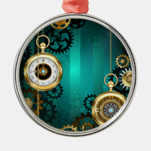 Steampunk Jewelry Watch on a Green Background Metalen Ornament