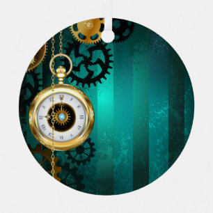 Steampunk Jewelry Watch on a Green Background Metalen Ornament