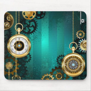 Steampunk Jewelry Watch on a Green Background Muismat