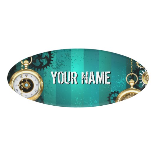 Steampunk Jewelry Watch on a Green Background Naambadge (Voorkant)
