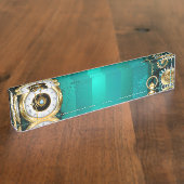 Steampunk Jewelry Watch on a Green Background Naambordje (Zijkant)