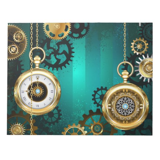Steampunk Jewelry Watch on a Green Background Notitieblok (Voorkant)