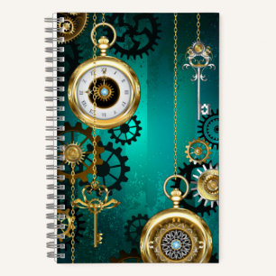 Steampunk Jewelry Watch on a Green Background Notitieboek