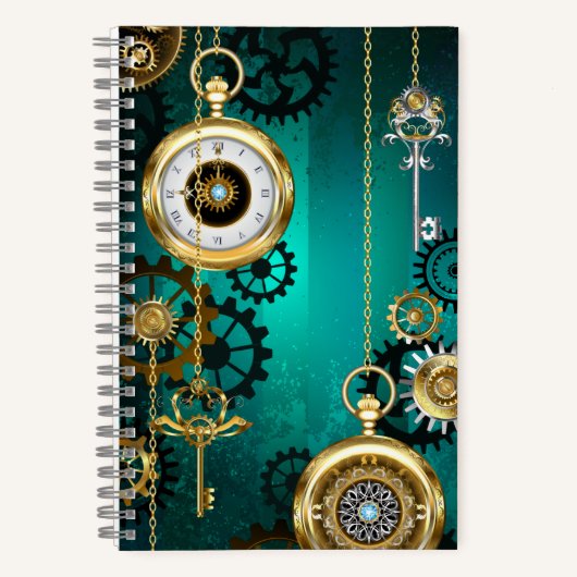 Steampunk Jewelry Watch on a Green Background Notitieboek (Voorkant)