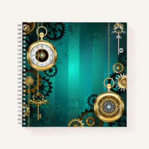 Steampunk Jewelry Watch on a Green Background Notitieboek