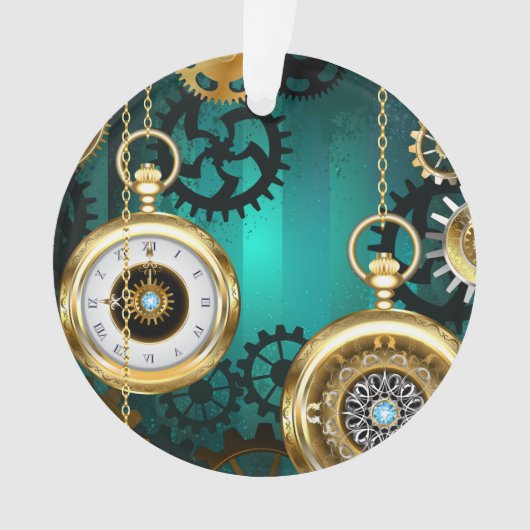 Steampunk Jewelry Watch on a Green Background Ornament (voorkant)