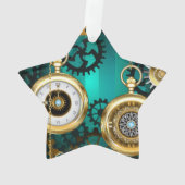 Steampunk Jewelry Watch on a Green Background Ornament (achterkant)