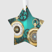 Steampunk Jewelry Watch on a Green Background Ornament (voorkant)