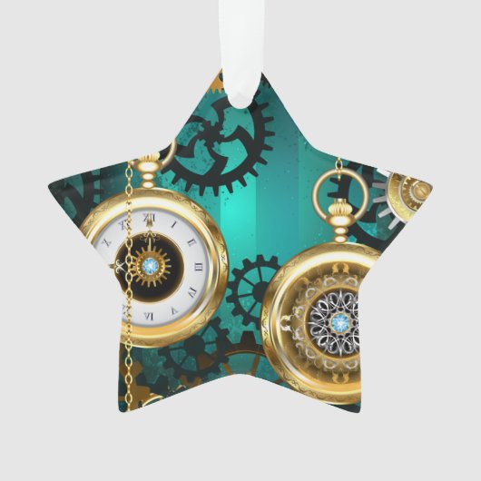 Steampunk Jewelry Watch on a Green Background Ornament (voorkant)