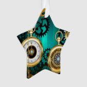 Steampunk Jewelry Watch on a Green Background Ornament (voorkant)