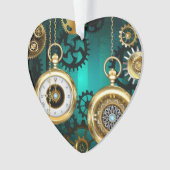 Steampunk Jewelry Watch on a Green Background Ornament (voorkant)