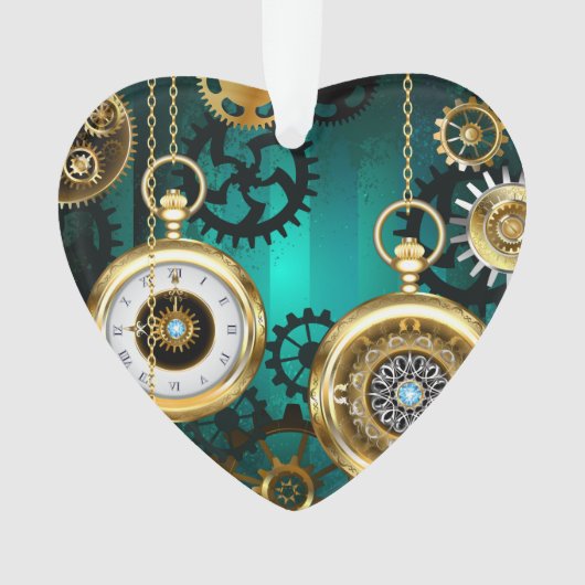 Steampunk Jewelry Watch on a Green Background Ornament (voorkant)