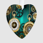 Steampunk Jewelry Watch on a Green Background Ornament (voorkant)