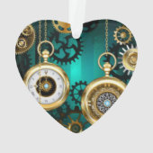 Steampunk Jewelry Watch on a Green Background Ornament (achterkant)