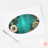 Steampunk Jewelry Watch on a Green Background Ovale Sticker (Envelop)