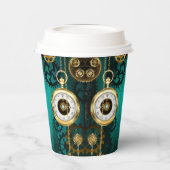 Steampunk Jewelry Watch on a Green Background Papieren Bekers (Links)