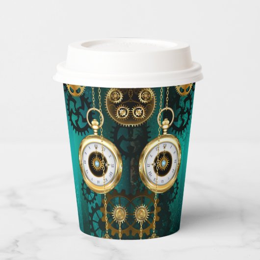 Steampunk Jewelry Watch on a Green Background Papieren Bekers (Links)