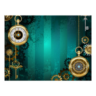 Steampunk Jewelry Watch on a Green Background Perfect Poster