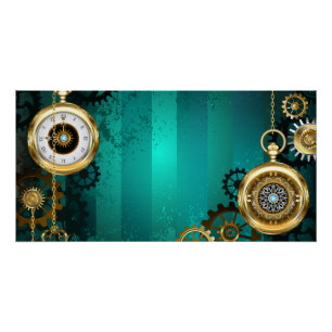 Steampunk Jewelry Watch on a Green Background Perfect Poster