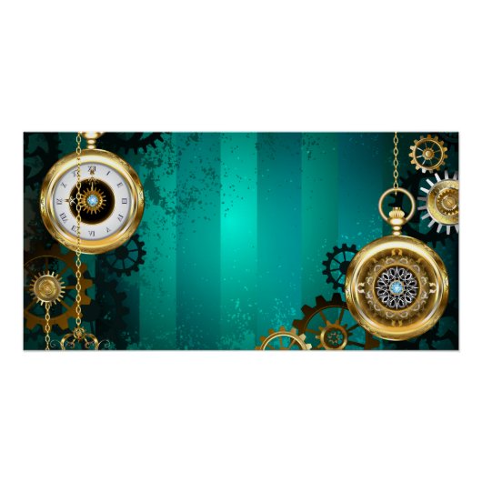 Steampunk Jewelry Watch on a Green Background Perfect Poster (Voorkant)