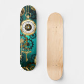 Steampunk Jewelry Watch on a Green Background Persoonlijk Skateboard (Voorkant)