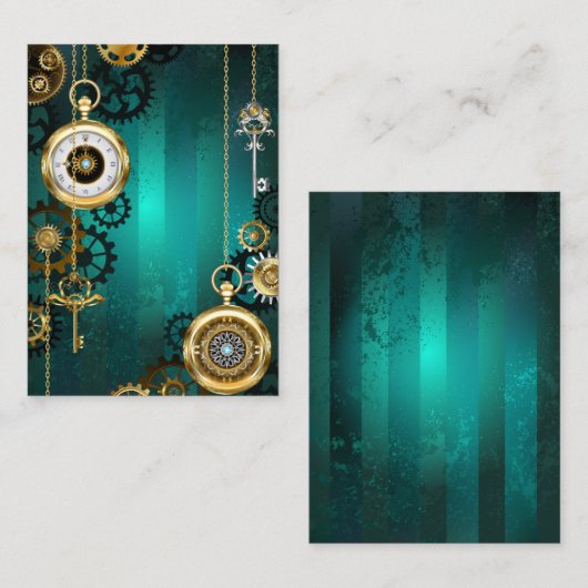 Steampunk Jewelry Watch on a Green Background Plaatskaartje (Voorkant / Achterkant)