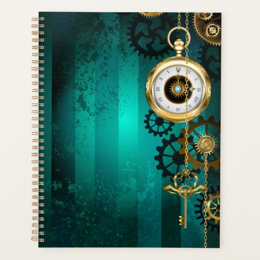 Steampunk Jewelry Watch on a Green Background Planner (Voorkant)