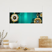 Steampunk Jewelry Watch on a Green Background Poster (Keuken)