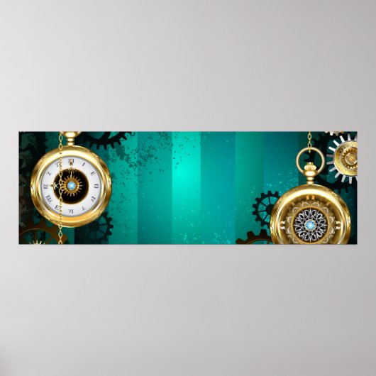 Steampunk Jewelry Watch on a Green Background Poster (Voorkant)