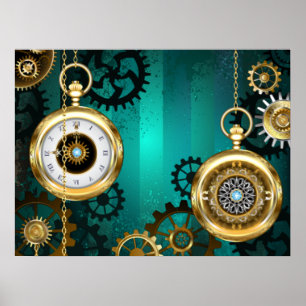Steampunk Jewelry Watch on a Green Background Poster