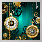 Steampunk Jewelry Watch on a Green Background Poster (Voorkant)