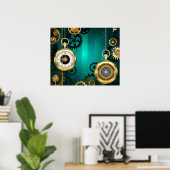 Steampunk Jewelry Watch on a Green Background Poster (Thuiskantoor)
