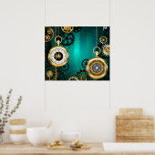 Steampunk Jewelry Watch on a Green Background Poster (Keuken)