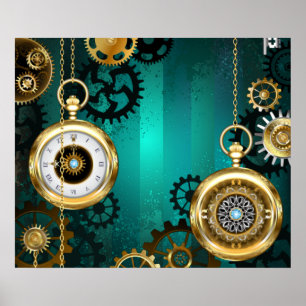 Steampunk Jewelry Watch on a Green Background Poster