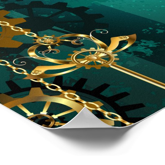 Steampunk Jewelry Watch on a Green Background Poster (Hoek)