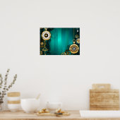 Steampunk Jewelry Watch on a Green Background Poster (Keuken)