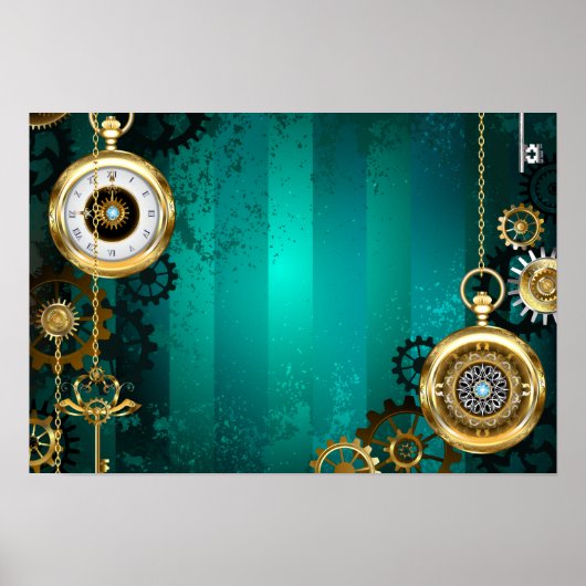 Steampunk Jewelry Watch on a Green Background Poster (Voorkant)