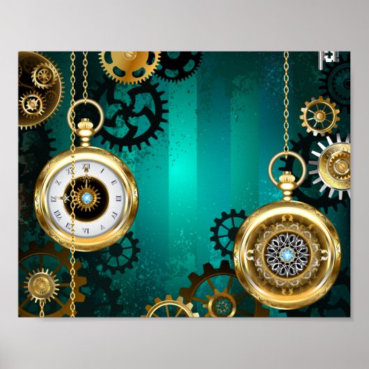Steampunk Jewelry Watch on a Green Background Poster (Voorkant)