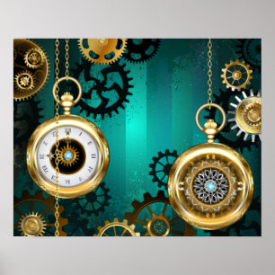 Steampunk Jewelry Watch on a Green Background Poster