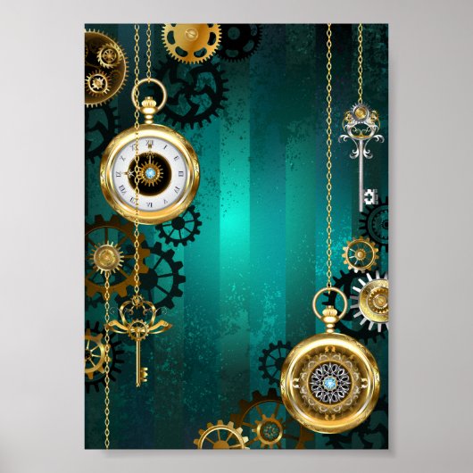 Steampunk Jewelry Watch on a Green Background Poster (Voorkant)