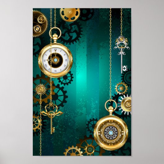 Steampunk Jewelry Watch on a Green Background Poster (Voorkant)