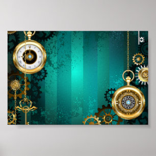 Steampunk Jewelry Watch on a Green Background Poster