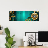 Steampunk Jewelry Watch on a Green Background Poster (Thuiskantoor)