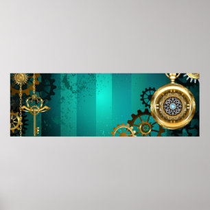 Steampunk Jewelry Watch on a Green Background Poster