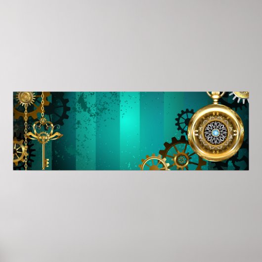 Steampunk Jewelry Watch on a Green Background Poster (Voorkant)